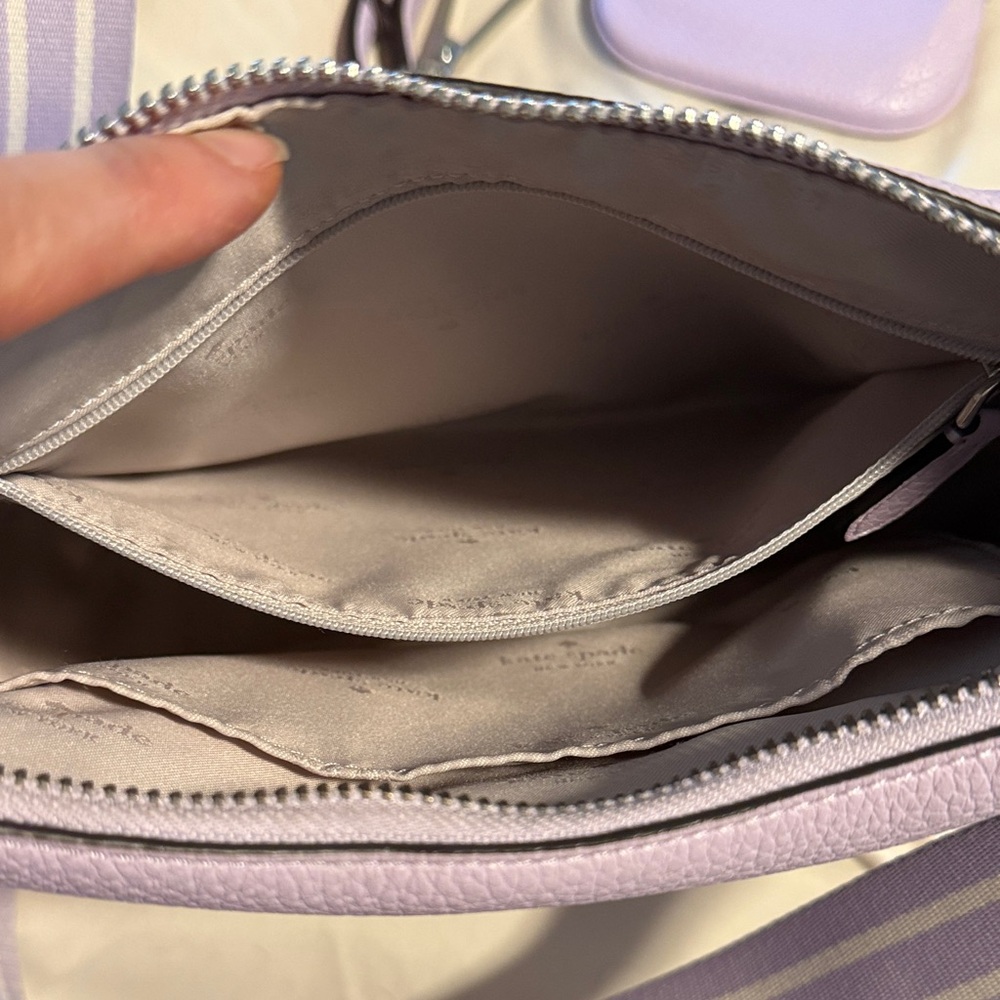 Kate Spade Lavender Pebbled Leather Crossbody with Striped Strap and Coin Pouch - Picture 6 of 10